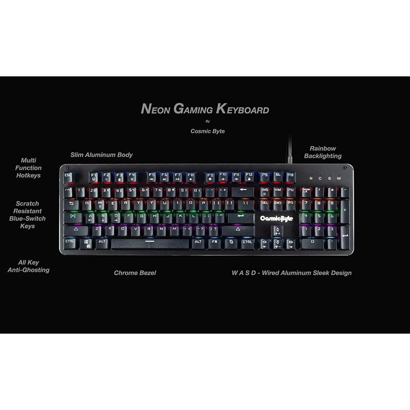 Cosmic Byte CB-GK-12 Neon Rainbow Backlit Mechanical Keyboard with Blue Switch (Black) 